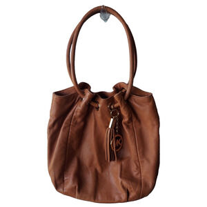 MICHAEL KORS Purse Tan Shoulder Bag Ring Handle Soft Leather Tassel Charm Brown